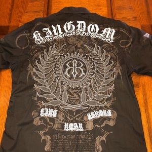 Roar Kingdom embellished biker shirt XL brown